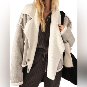 Free People Size M Grey Josephine Fleece-lined Oversized Jacket Shawl Collar